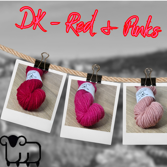 DK Shetland wool 50g Pink & Red Collection - Colours include shet rose, sundew, bubblegum, ragged robin