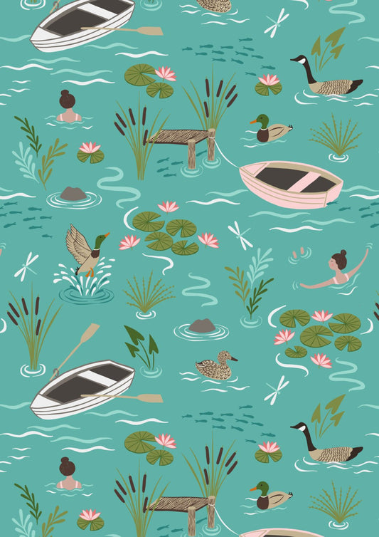 Lewis & Irene Fabric - On the Lake - A Dip in the Lake - Sunny Day Blue