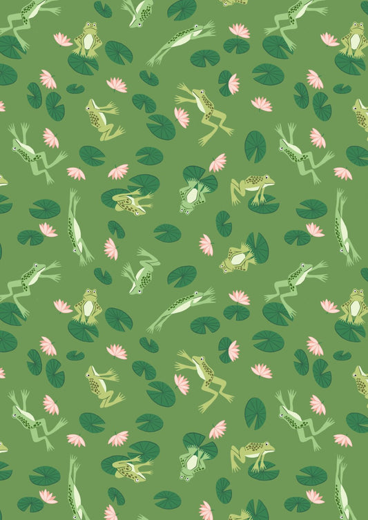 Lewis & Irene Fabric - On the Lake - Frogs on Grassy Green