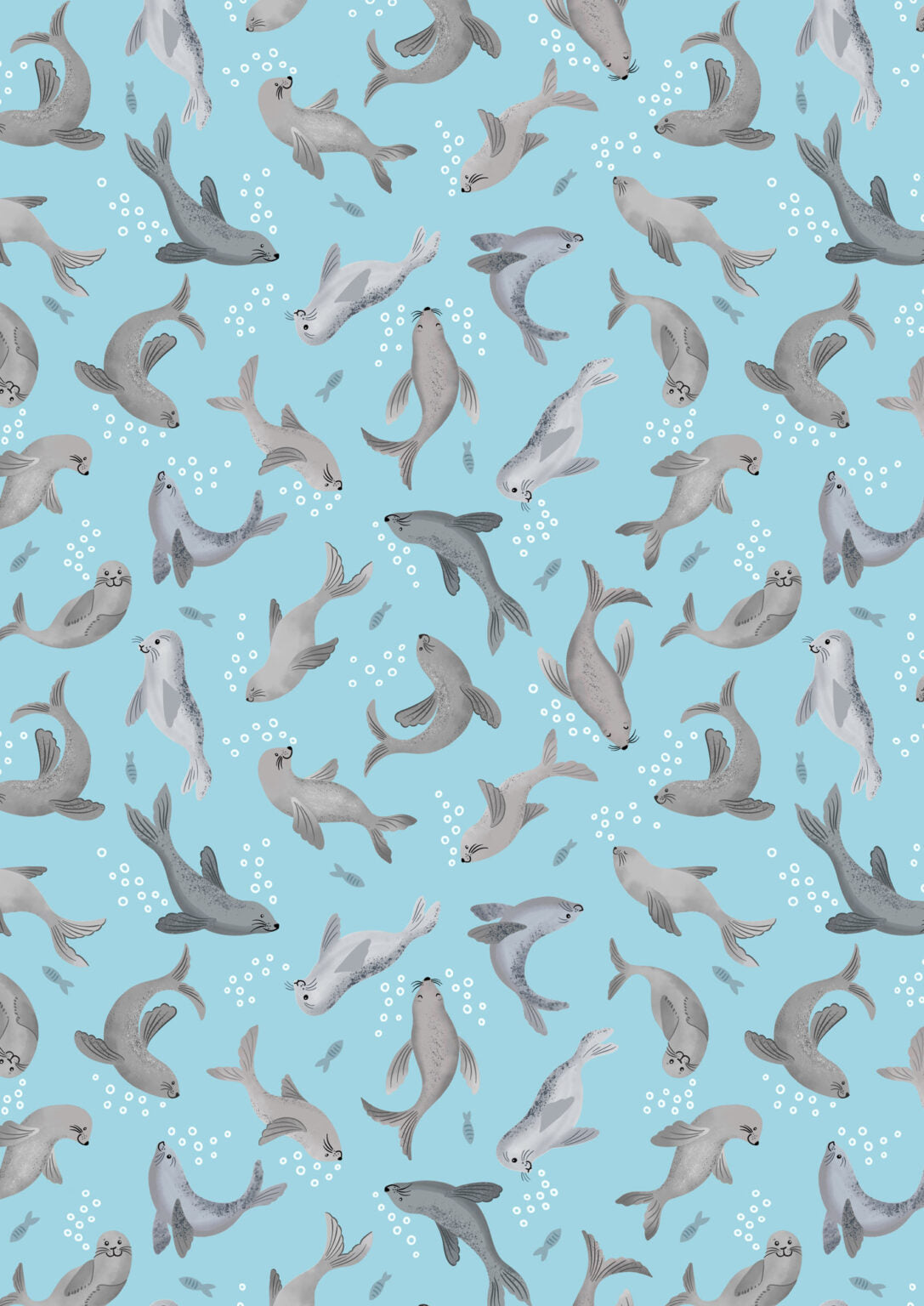 Lewis & Irene Fabric - Small things Polar Animals Seals on Marine