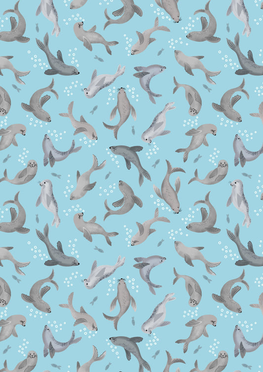Lewis & Irene Fabric - Small things Polar Animals Seals on Marine