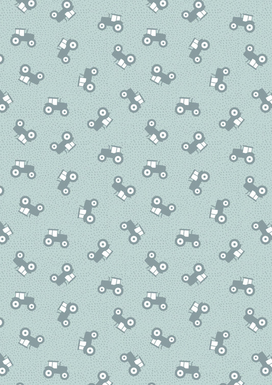 Lewis & Irene Fabric - Country Croft - Duck egg - Tractors