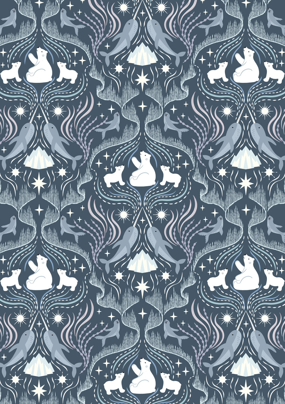 Lewis & Irene Fabric - Where the sky dances on dark blue
