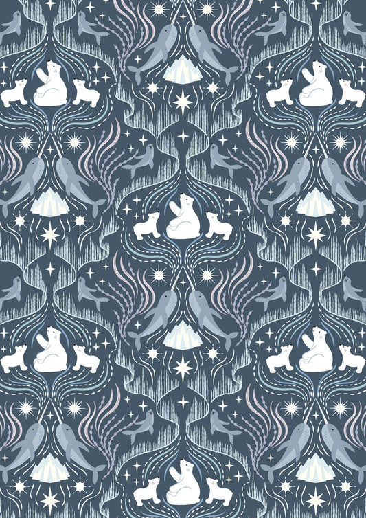 Lewis & Irene Fabric - Where the sky dances on dark blue