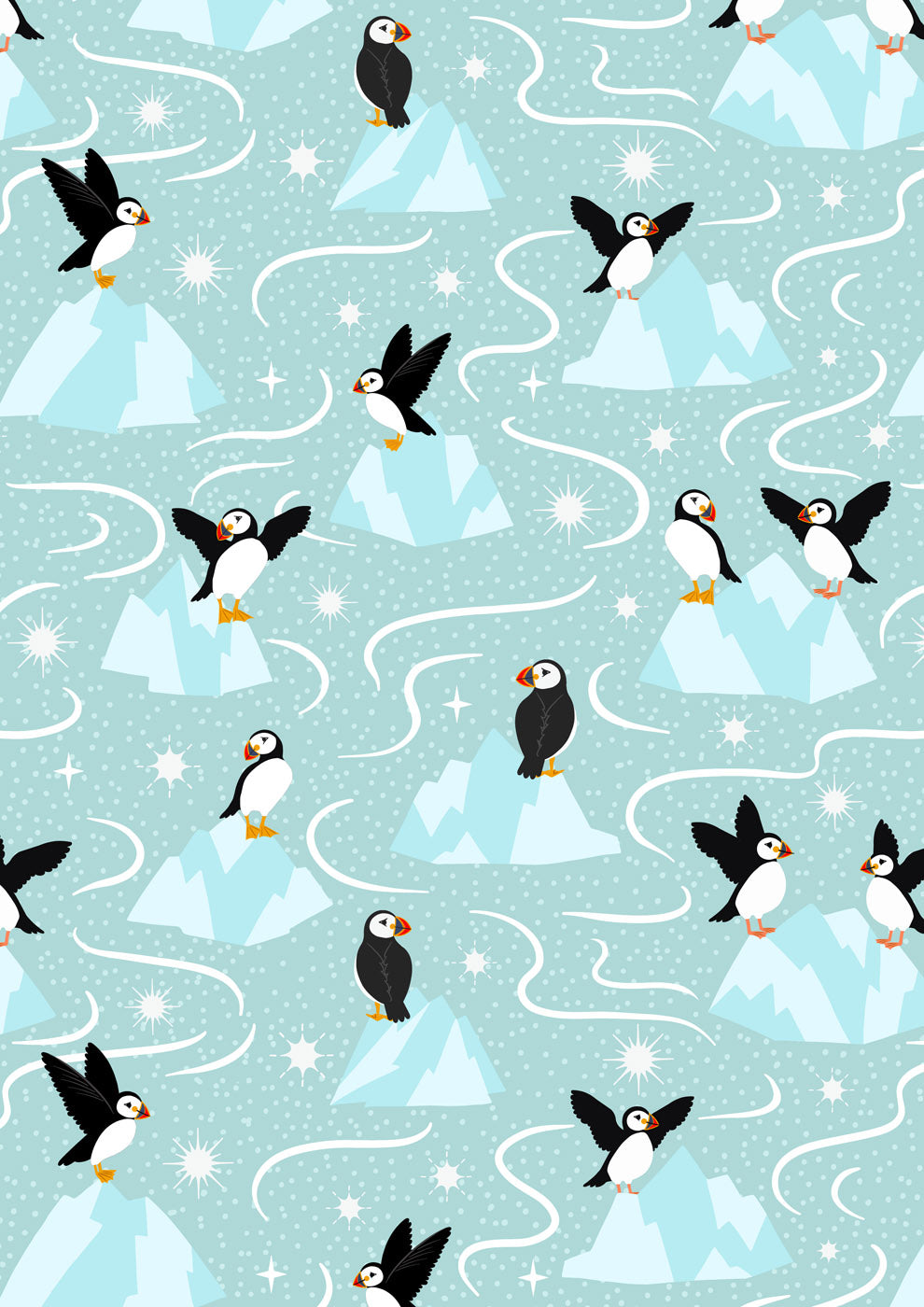 Lewis & Irene Fabric - Puffin on icy blue