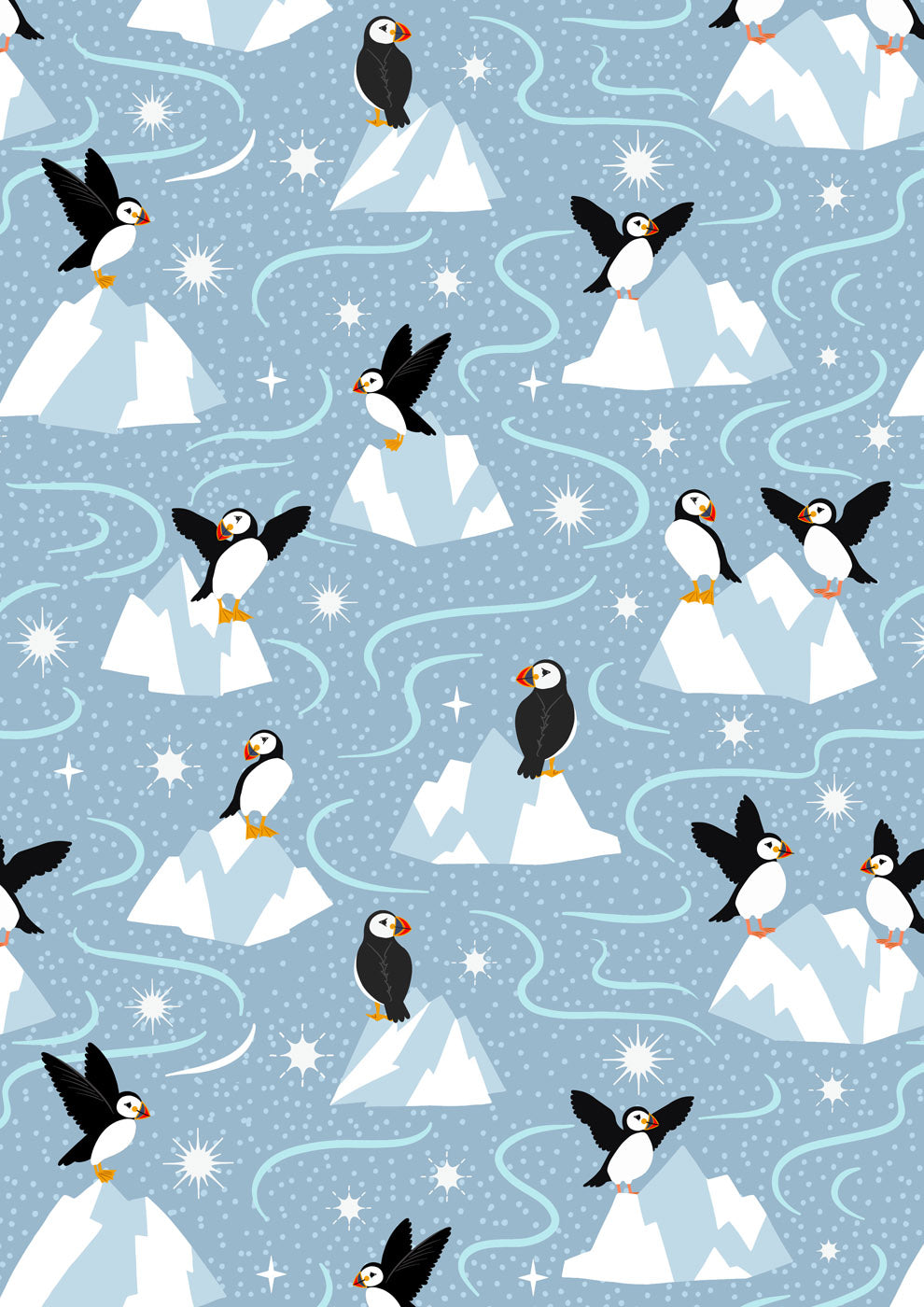 Lewis & Irene Fabric - Puffin on blue grey
