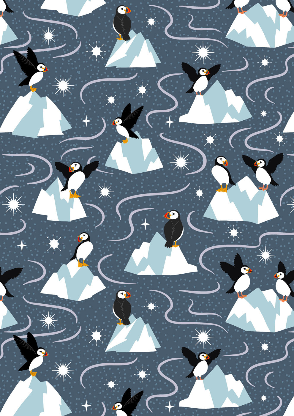 Lewis & Irene Fabric - Puffin on dark blue
