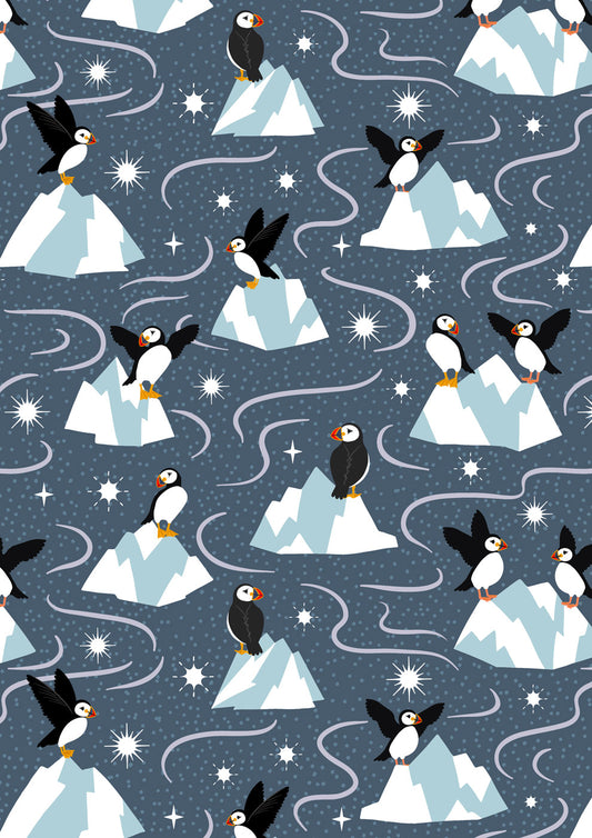 Lewis & Irene Fabric - Puffin on dark blue