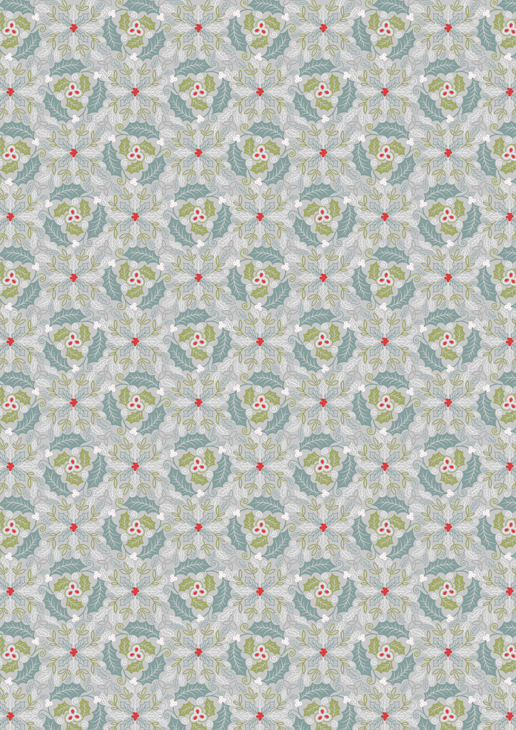 Lewis & Irene Fabric - Festive celtic leaves silver
