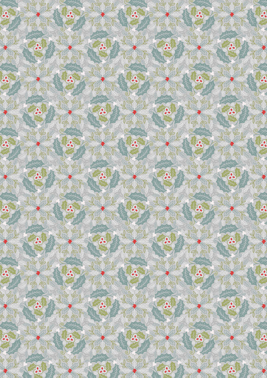 Lewis & Irene Fabric - Festive celtic leaves silver