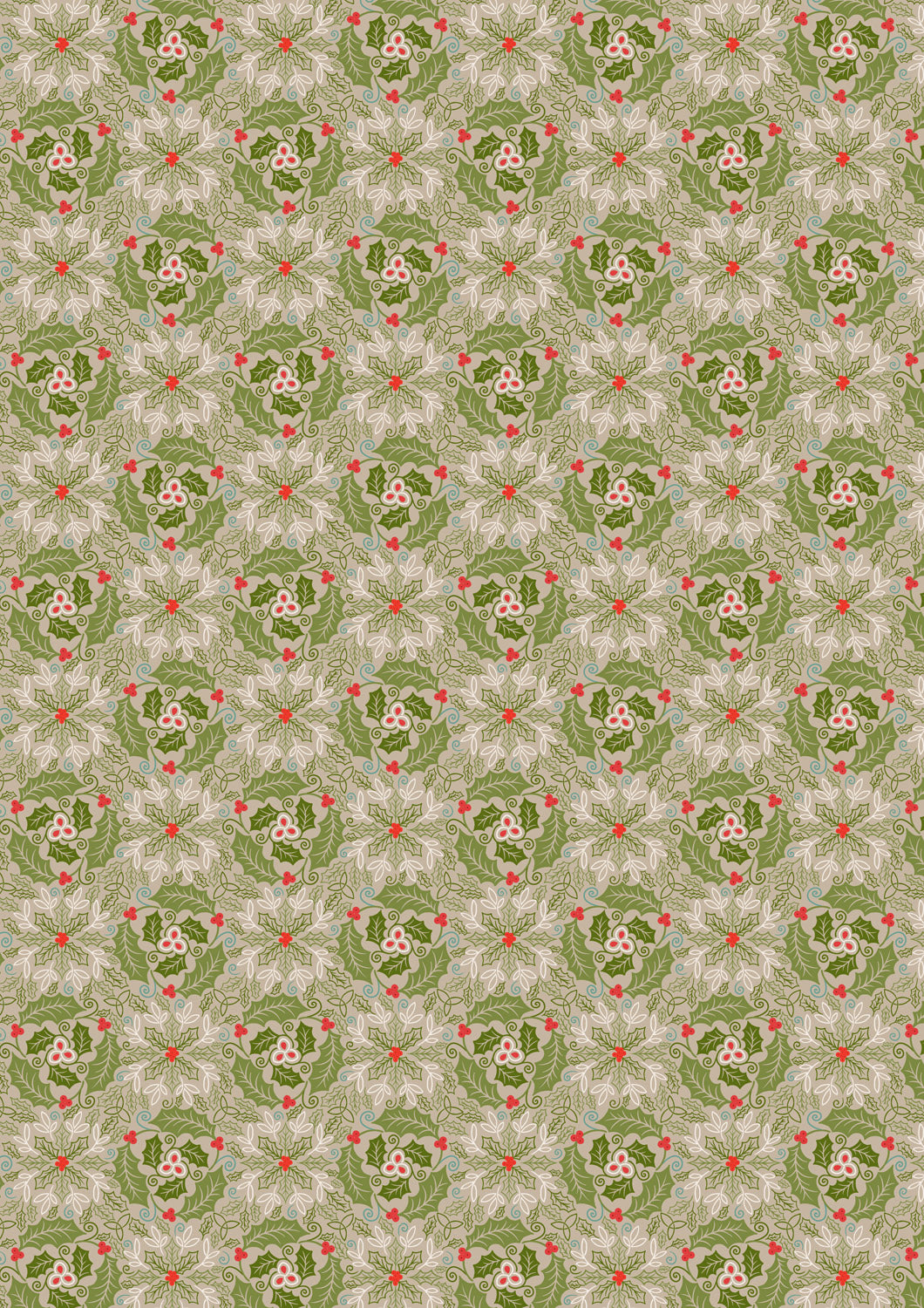 Lewis & Irene Fabric - Festive celtic leaves green