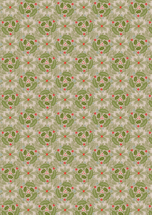 Lewis & Irene Fabric - Festive celtic leaves green