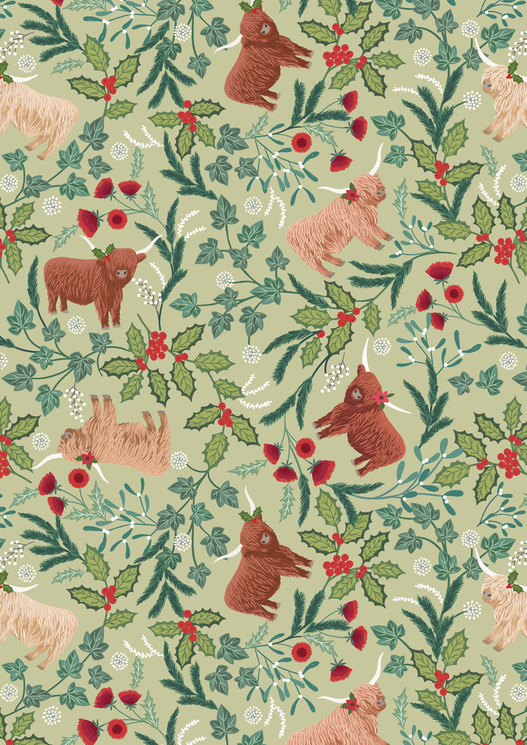 Lewis & Irene Fabric - Highlands on festive sage