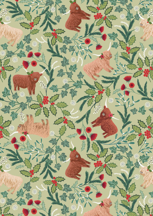 Lewis & Irene Fabric - Highlands on festive sage