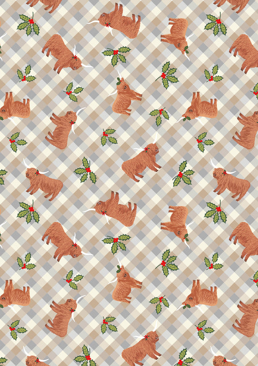 Lewis & Irene Fabric - Highlands & holly festive icy meadow gingham