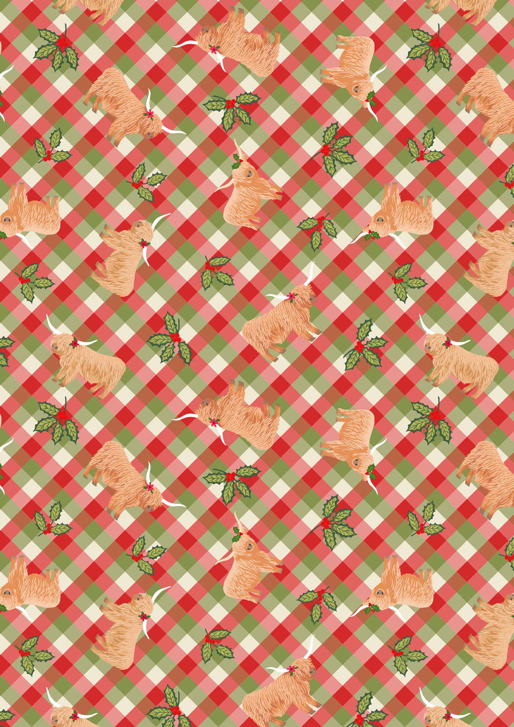 Lewis & Irene Fabric - Highlands & holly festive gingham