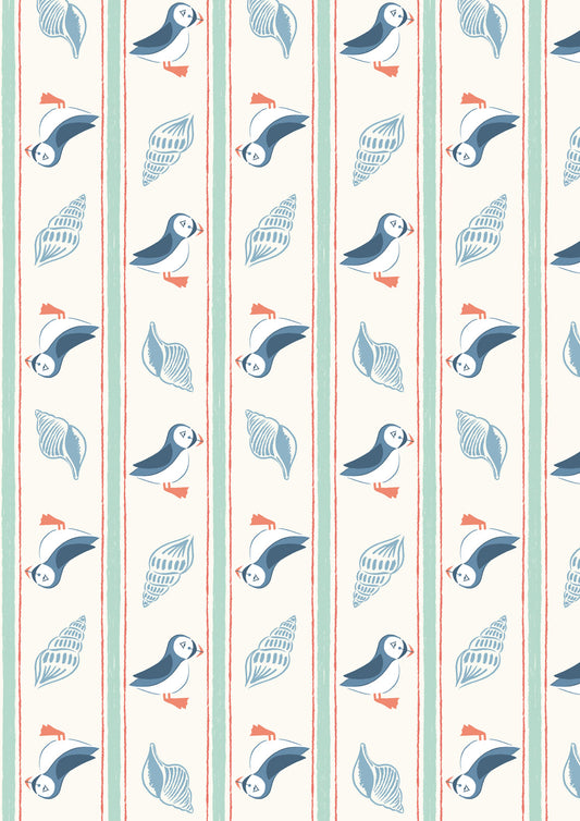 Lewis & Irene Fabric - Puffin stripe