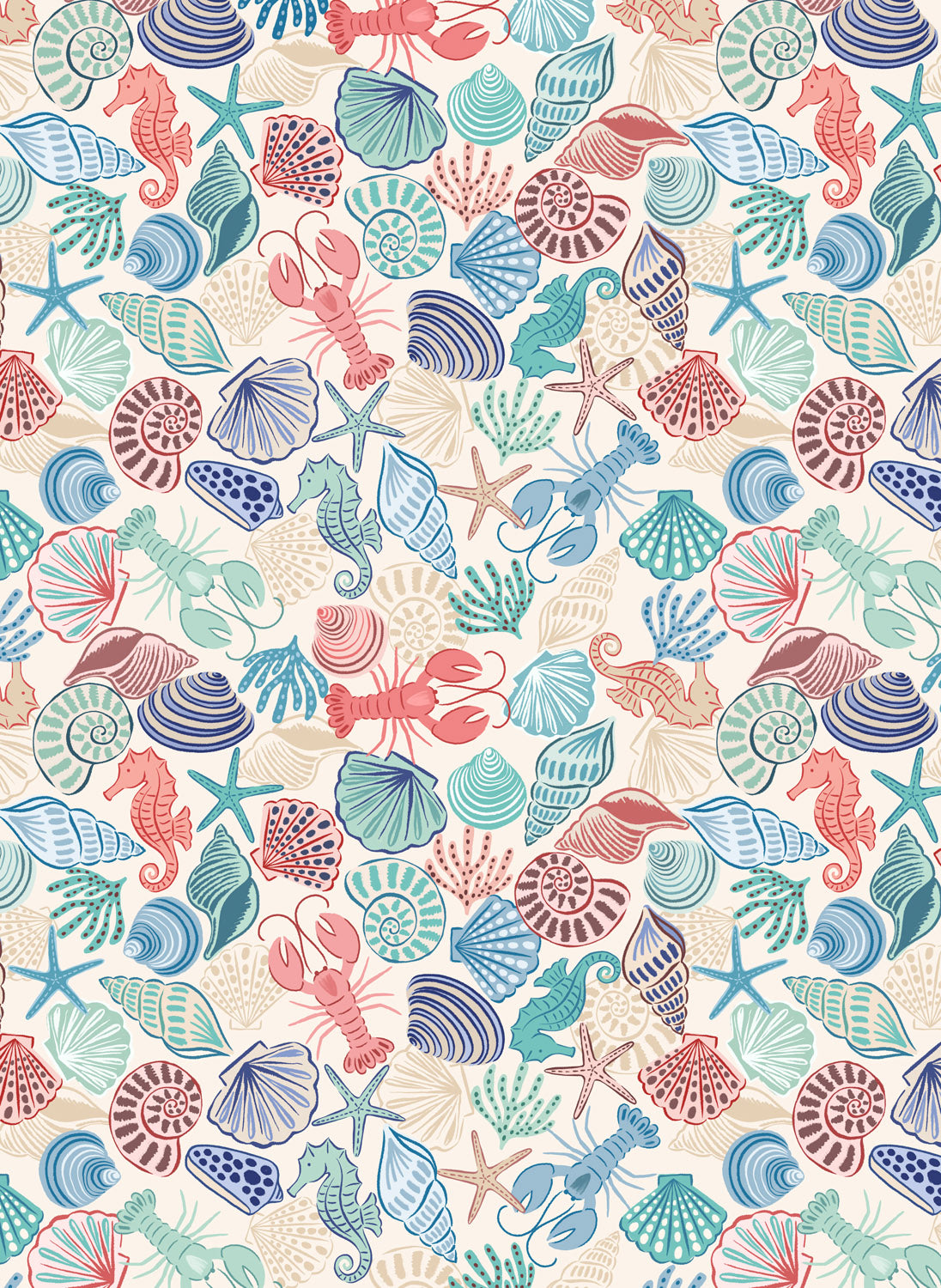 Lewis & Irene Fabric - Seahorses & shells