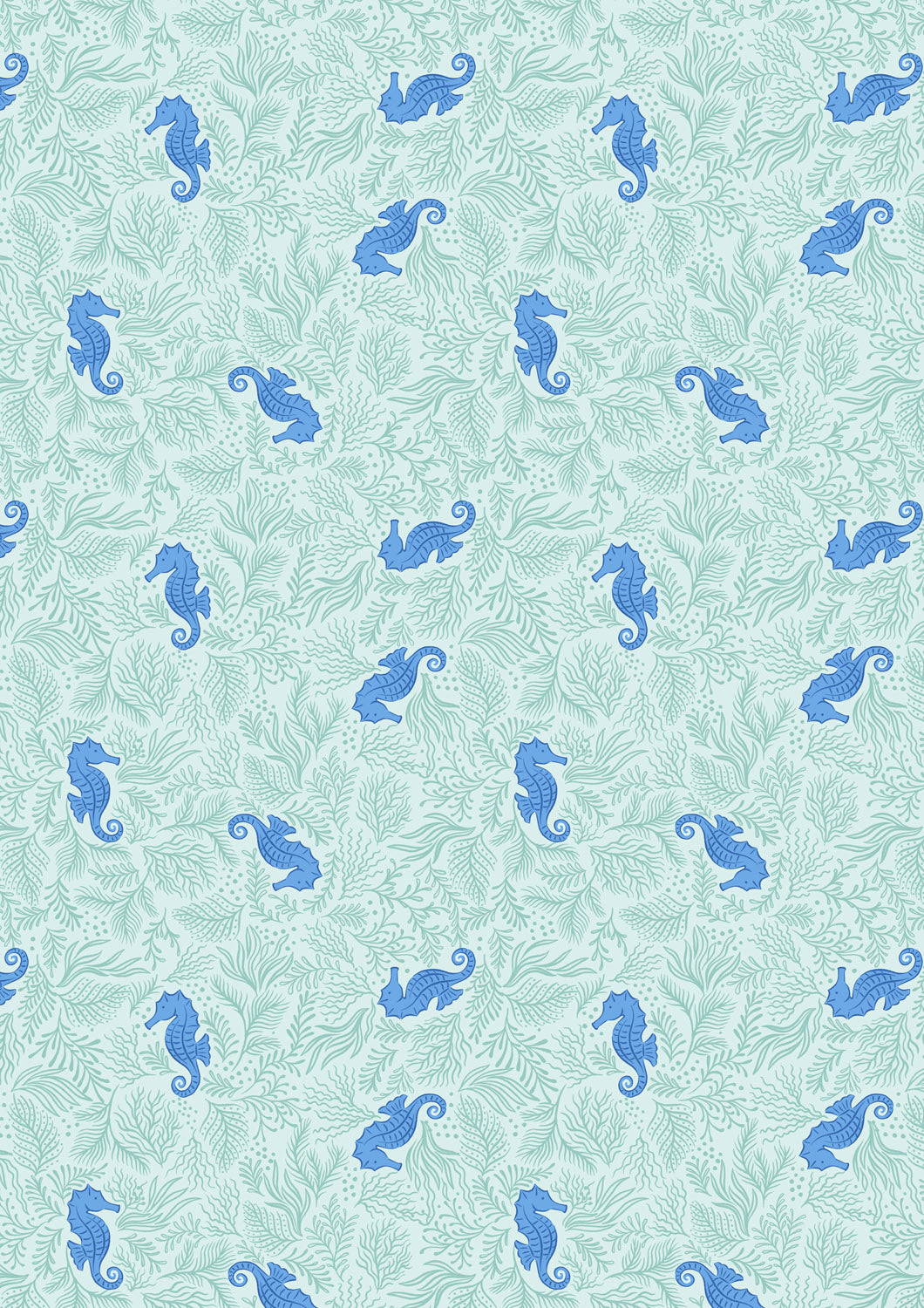Lewis & Irene Fabric - Seahorses on seaweed