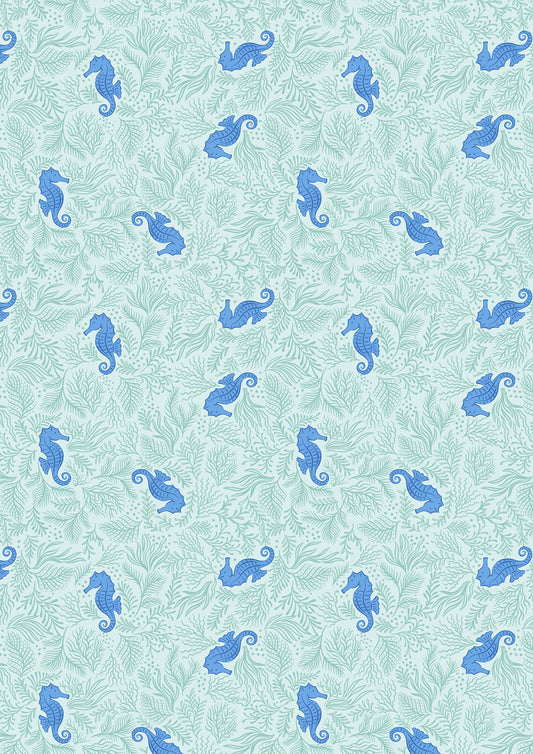 Lewis & Irene Fabric - Seahorses on seaweed